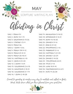 an image of the bible's daily schedule with flowers and leaves on white paper