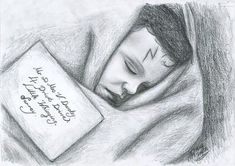 a drawing of a person sleeping with a book