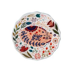 a white plate with colorful flowers and leaves on the rim that says happy mother's day