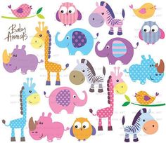 an assortment of colorful animals and giraffes