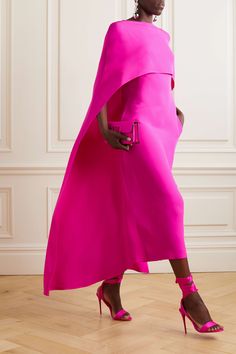 Fashion Week Dresses, Valentino Dress, Mother Of The Bride Outfit, Cape Dress, Pink Midi Dress, Moda Vintage, Silk Crepe, Net A Porter