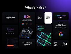 what's inside? screenshots and icons for the dark mode in adobe