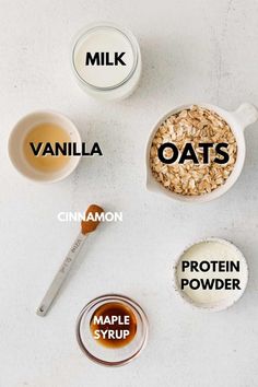 oats, maple syrup, maple syrup, vanilla, cinnamon and maple syrup are all labeled in the following words