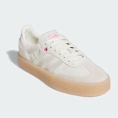 Limited Edition Adidas Platform Sambas In Ivory Suede With Pink Heart Details. Gum Soles. Brand New, Never Worn. Women’s Size 6. Platform Sambas, Samba Platform, Adidas Platform, Shoe Inspo, Pink Valentines, Shoes Adidas, Adidas Samba, Christmas Wishlist, Pink Heart