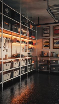 an industrial kitchen with lots of storage space