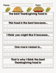 thanksgiving worksheet with words and pictures to help students understand what food they are