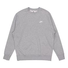 Nike Sportswear Club Casual Round Neck Pullover Gray BV2663-063 (Men's) Heather Grey Long Sleeve Sweatshirt In Athleisure Style, Nike Leisure Sweats With Ribbed Cuffs, Nike Sweats With Ribbed Cuffs For Leisure, Nike Casual Gym Sweatshirt, Casual Nike Sweatshirt For Gym, Casual Long Sleeve Sweatshirt For Sports, Nike Crew Neck Athleisure Sweatshirt, Nike Crew Sweatshirt In Athleisure Style, Nike Casual Crew Sweatshirt