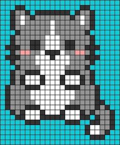 an image of the face of a cat in pixell style, on a blue background