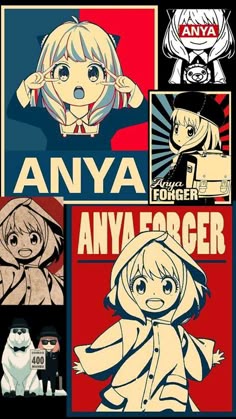 an anime poster with four different characters and the caption says, any forcer