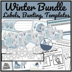 winter bundle labels, bunting and templates