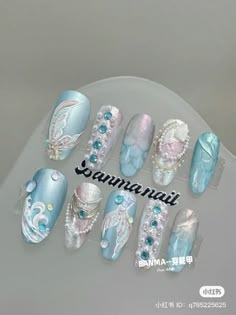 Nail Ocean Designs, Siren Nails, Nail Y2k, Shell Nails, Mermaid Nail Art, Makeup Nails Designs, Mermaid Nails, Really Cute Nails, Nail Art Designs Videos