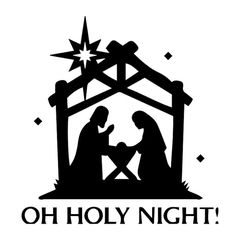 a nativity scene with the birth of jesus and mary in black on a white background