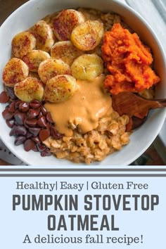 healthy easy gluten free pumpkin stovetop oatmeal recipe with bananas