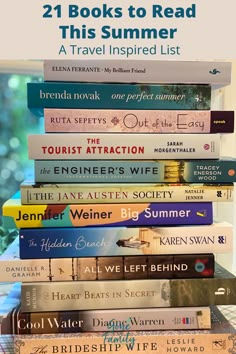 a stack of books with the title 21 books to read this summer