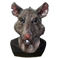 a statue of a rat with big ears and large eyes, wearing a black shirt