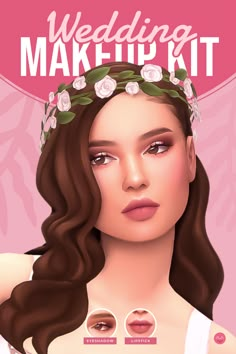 the wedding makeup kit is designed to look like a woman with long hair and flowers on her head