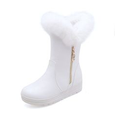 Cheap Platform Winter Boots, Luxury Winter Platform Boots, Luxury High Heel Winter Boots, White Fluff Boots, Casual White Martin Boots For Winter, White Synthetic Boots For Winter, White Synthetic Winter Boots, White Closed Toe Winter Boots, White Martin Boots For Spring