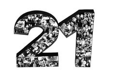 the number twenty two is made up of many different photos and letters, all in black and white