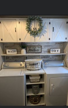 a washer and dryer in a small room