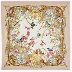 Edwardian Garden Silk Scarf in Putty | Aspinal of London Classic Silk Scarf For Spring Formal Events, Classic Formal Silk Scarf For Spring, Floral Patterned Silk Scarf, Elegant Spring Silk Scarf With Floral Print, Elegant Silk Scarf With Floral Print For Spring, Luxury Floral Print Silk Scarf For Spring, Elegant Floral Print Silk Scarf For Spring, Elegant Beige Silk Scarf With Floral Print, Luxury Multicolor Silk Scarf For Spring