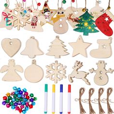 wooden christmas ornaments and decorations with markers