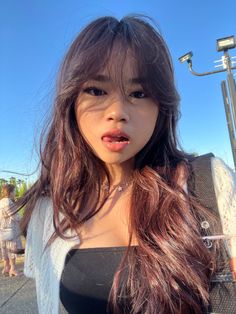 Asian Hair Wispy Bangs, Wispy Bangs Wide Face, Bangs Hairstyles Asian, Abg Outfits, Haircuts With Glasses, Hair Inspiration Long, Dyed Hair Inspiration, Hairstyles For Layered Hair, Hair Stylies