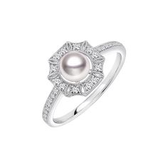 Elegance meets glamour with our Akoya Pearl Ring Material: Akoya Pearl, 18K white gold and diamond Akoya pearl saltwater cultured pearl 1 Pearl: 5.0-5.5mm 30 diamonds about 0.185 carats in total Ornament Part Size: 10*10 mm Handpicked of every pearl, only the top 1% of pearls are selected Handcrafted Lifetime warranty Please note the size you need when placing an order. Timeless White Gold Pearl Ring With Diamond Accents, Pearl White Diamond Pearl Ring With Diamond Accents, Pearl White Diamond Pearl Ring With Accents, Pearl White Pearl Ring With Diamond Accents, Silver Pearl Rings With Diamond Accents, Silver Rings With Diamond Accents And Pearl, Anniversary Akoya Pearl Ring With Diamond Accents, Akoya Pearl Ring With Diamond Accents For Anniversary, Diamond White Pearl Ring With Diamond Accents