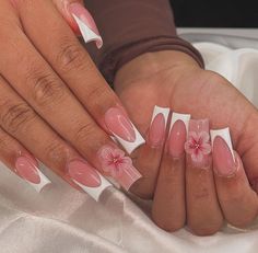 Nail Tech Designs, Pink Tip Nails, Nails Flowers, Gel Toe Nails, Poly Gel, Acrylic Nail Set