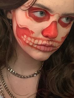 Insane Makeup Looks, Red Skeleton Makeup, Mask Makeup Halloween, Make Up Halloween Aesthetic, Red Skull Makeup, Red Halloween Makeup, Skeleton Face Makeup, Heart Face Makeup, Red Skeleton