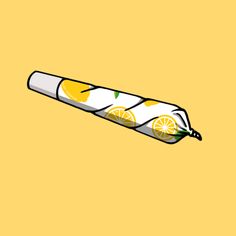 an orange and white tube with two slices of lemons on it, against a yellow background