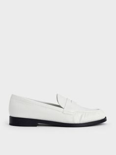 White Ruched Penny Loafers | CHARLES & KEITH Classic White Slip-ons With Flat Heel, Modern White Slip-ons For Work, Chic White Slip-ons For Office, Modern White Loafers For Work, Chic White Slip-ons With Leather Sole, Elegant White Slip-ons With Flat Heel, White Leather Slip-ons For Work, White Flat Loafers For Business, Classic White Loafers For Work