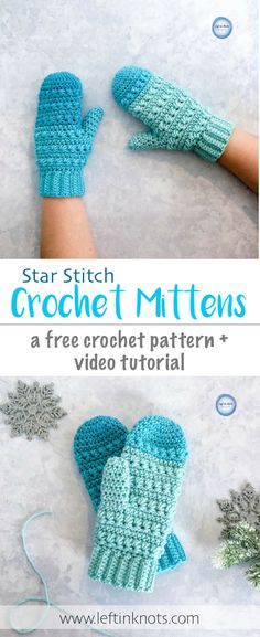 crochet mittens with text overlay that says star stitch crochet mittens