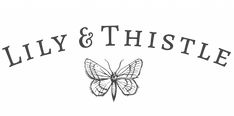 the logo for lily and thistle, an artisan shop that sells handmade items