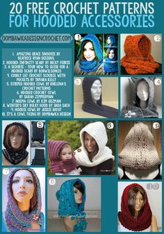 20 free crochet patterns for hooded accessories