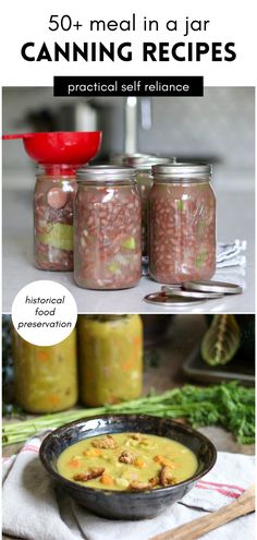 jars filled with food sitting on top of a table