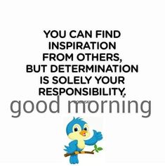 a blue bird sitting on top of a tree branch with the words good morning written below it