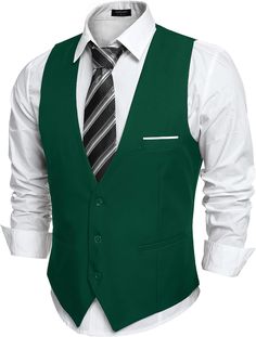 Enhance your formal attire with our Men's Sleeveless Formal Slim Fit Suit Vest. Crafted with impeccable tailoring and a slim fit design, this vest adds a sleek and polished look to any suit. The sleeveless design allows for a comfortable and breathable experience, perfect for any formal occasion. Stand out with confidence and style. 82% Polyester, 18% Spandex Care instructions Dry Clean or Hand Wash This Men's dress vests with high quanlity soft fabric, lightweight and smooth. Excellent craftman Elegant Green Vest For Formal Occasions, Elegant Green Formal Vest, Fitted Sleeveless Vest For Semi-formal Occasions, Formal Fitted Green Vest, Classic Green Formal Vest, Fitted Green Formal Vest, Fitted Sleeveless Suit With Vest, Green Fitted Formal Vest, Elegant Fitted Green Vest