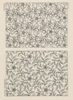 two drawings of flowers and leaves in black ink on white paper, each with an individual's own design