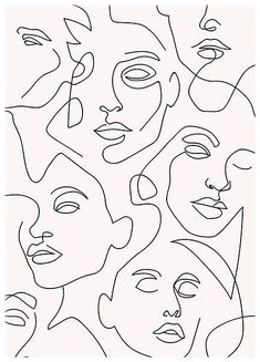 a line drawing of faces with different shapes and lines on the face, including one man's head