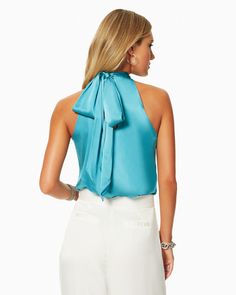 BLACK|3 Elegant Fitted Silk Halter Top, Elegant Silk Halter Top For Formal Occasions, Elegant Silk Halter Top For Formal Events, Elegant Sleeveless Top With Bow Tie Back, Chic Silk Halter Top For Formal Occasions, Chic Silk Halter Top For Formal Events, Elegant Sleeveless Tie Back Blouse, Elegant Sleeveless Tie-back Blouse, Chic Formal Silk Halter Top