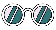 a pair of glasses with the reflection of an arrow in it's side view