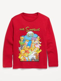 crew neck long sleeves licensed graphic at front THE SIMPSONS™ by Matt Groening; ™ & © 20th Television relaxed fit hits below waistmachine wash according to the care instruction label  . Best Holiday gift for , perfect T Shirts for Christmas! Matt Groening, Boys Graphic Tee, Family Pajamas, The Simpsons, Toddler Boys, Holiday Fun, Gender Neutral, Old Navy, Graphic T Shirt