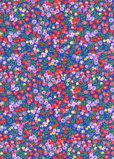 an image of colorful flowers and leaves on a blue background with red, pink, green,