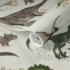 a wallpaper with dinosaurs and other animals on it