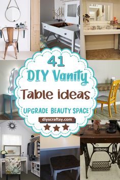 41 DIY Vanity Table Ideas For Your Beauty Space Vanity Makeover Diy Makeup, Building A Vanity Makeup Diy, Makeup Vanity Building Plans, Homemade Vanity Ideas Diy, Homemade Vanity Ideas, Diy Makeup Vanity Homemade, Diy Vanity Desk, Makeup Vanity Diy, Diy Makeup Vanity Plans