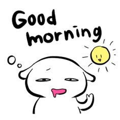 an image of a cartoon dog with good morning written on it's face and lightbulb above his head