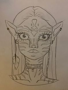 a drawing of an elf with horns and eyes