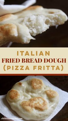 italian fried bread dough pizza fritta on a white paper towel with text overlay