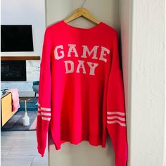 It’s Football Season!!! Cheer On Your Favorite Team With This Brand New Oversized Game Day Sweater In Bright Pink!!! Size Large Football Sweater, Sweater Brands, Football Season, Favorite Team, Game Day, Colorful Sweaters, Bright Pink, Dream Closet, Scoop Neck