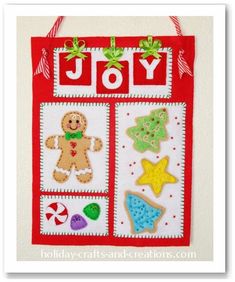 a christmas card with gingerbreads, cookies and candy on it's side